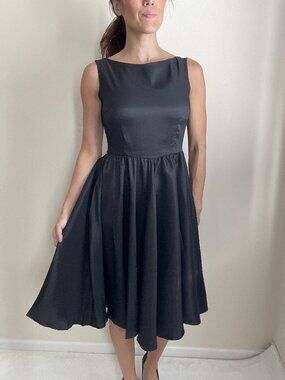 Chicstar Black Satin Party dress, Size 6, M Retro Midi dress, Audrey Hepburn